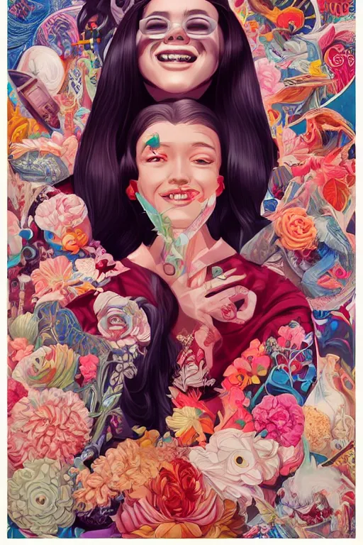 Image similar to a lady smiling cute, Tristan Eaton, victo ngai, artgerm, RHADS, ross draws