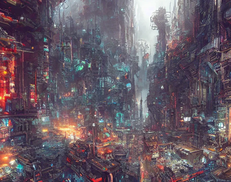 Cyberpunk City, Abstract Illustration, Futuristic City, Dystoptic