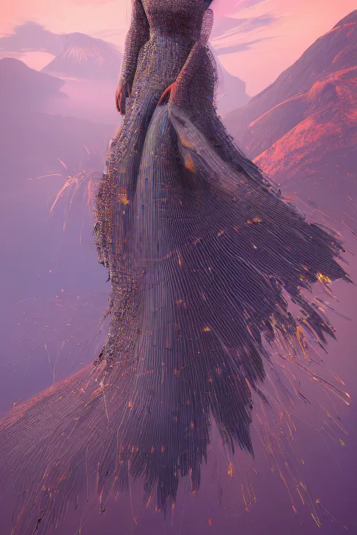 Image similar to a beautiful hyperrealistic ultradetailed 3D, one girl in a magnificent dress stands near a volcano, voge photo, fashion style, fullbody, in full growth, photorealistic, high resolution, trending on artstation, highly detailed, volumetric lighting,artstation, concept art, master illustration, elegant, details, good clear quality, volumetric lighting,