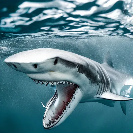 Image similar to An incredible photograph of a shark fighting an alligator, 4k, ultra detailed, award winning