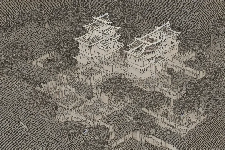 Image similar to a hyper - realistic ultra - detailed kenchiku castle by takato yamamoto and giovanni paolo panini and kris kuksi and mandelbrot. subject in view, symmetrical composition f 1 1 : 6 volumetric lighting, dynamic light, moonlighting, dynamic lighting, starry background, micro details, 8 k, 3 d render, trending on artstation and cgsociety