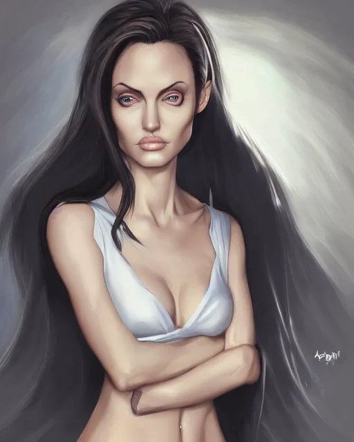 Image similar to capcom character, anime portrait of angelina jolie, highly detailed, digital painting, artstation, character, concept art, smooth