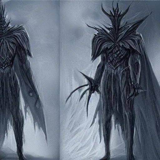 Image similar to terrifying concept art showing morgoth and melkor