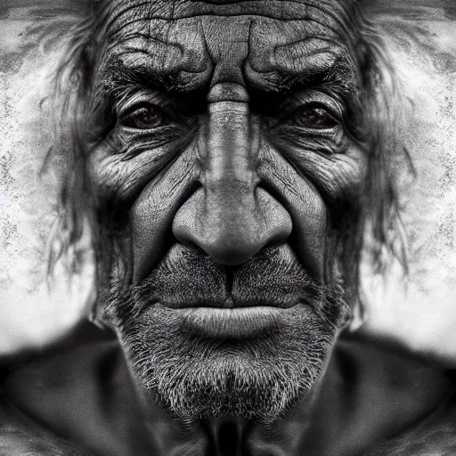 Prompt: A portrait of a beautiful 25th century man beast with an extremely wide face by Lee Jeffries