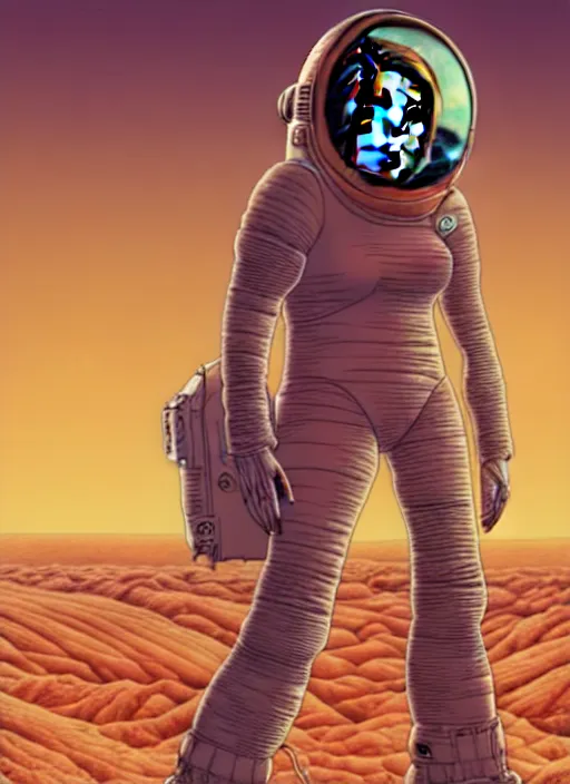 Prompt: detailed image of Nancy Pelosi on Mars, by richard corben, rich deep colors. masterpiece . intricate artwork, very coherent symmetrical artwork, cinematic, hyper realism, high detail, octane render, unreal engine, 8k, Vibrant colors, Smooth gradients, High contrast, depth of field. by Katsuhiro Otomo, full body character drawing, inspired by Evangeleon, clean ink detailed line drawing, intricate detail, extremely detailed.