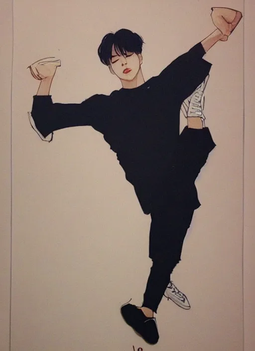 Image similar to of jimin, dynamic pose, by @ yanomanika, wlop! cfg _ scale 9