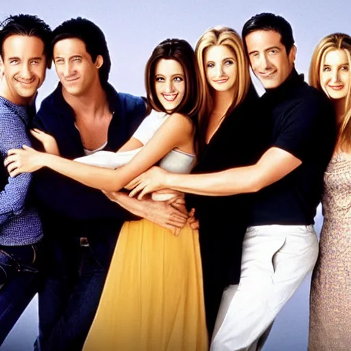 Image similar to a photo of the cast of the tv show friends but everyone is emma watson