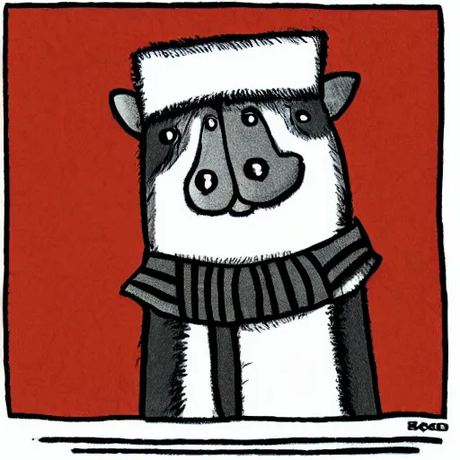 Image similar to badger wearing a scarf, cartoon style