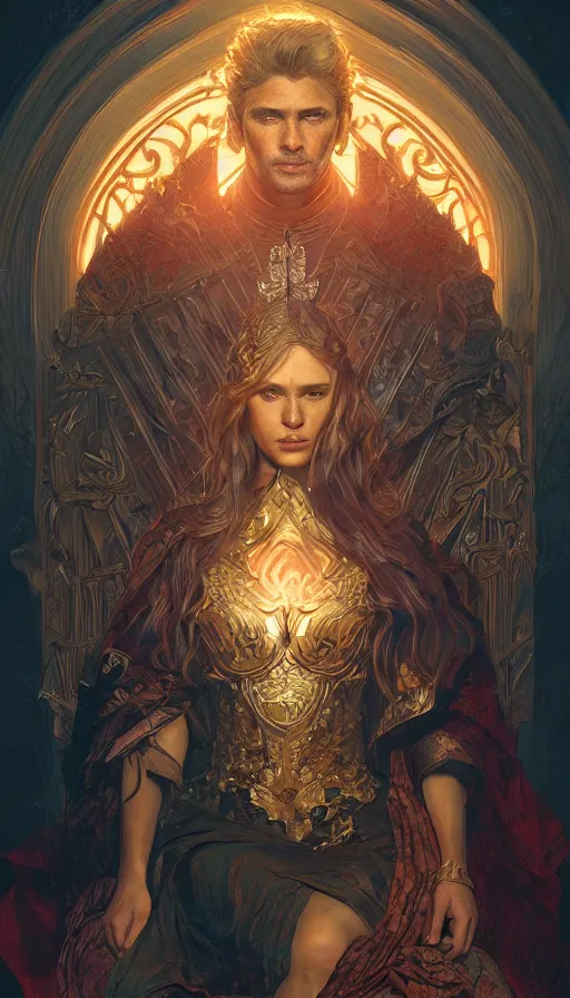 Image similar to fame of thrones, neon, fibonacci, sweat drops, insane, intricate, highly detailed, digital painting, artstation, concept art, smooth, sharp focus, illustration, Unreal Engine 5, 8K, art by artgerm and greg rutkowski and alphonse mucha