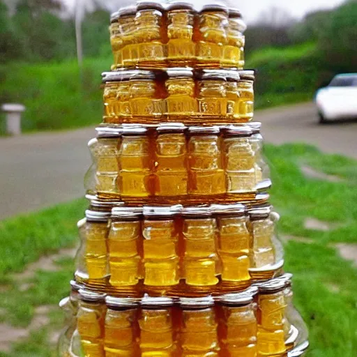 Image similar to a knight made of honey jars