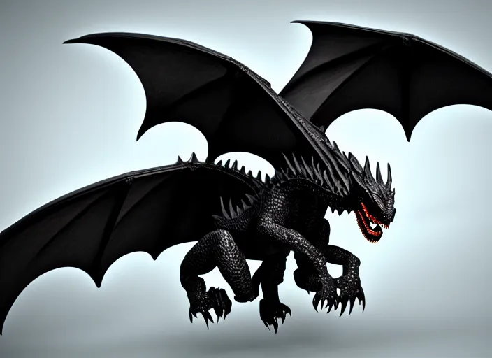 Prompt: A flying black dragon, 3d render, detailed, blender, cinematic