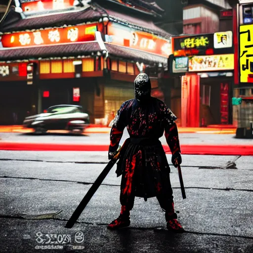 Ninja samurai holds katana in a hands Stock Photo