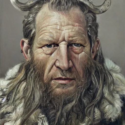 Image similar to high quality high detail painting by lucian freud, hd, portrait of a viking, photorealistic lighting