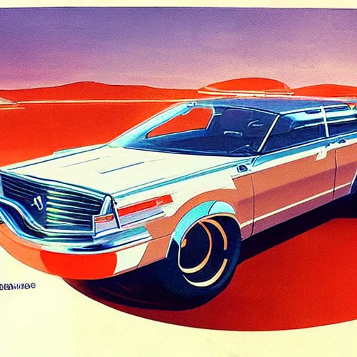 Image similar to concept art for a car with built - in meat smoker, painted by syd mead