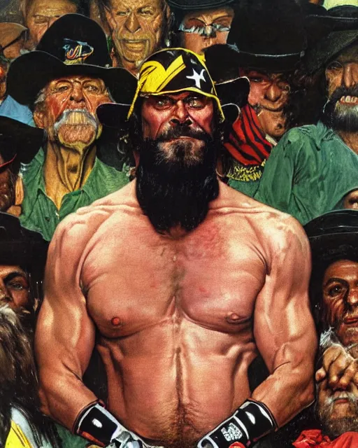 Image similar to a portrait of macho man randy savage painted by norman rockwell, highly detailed