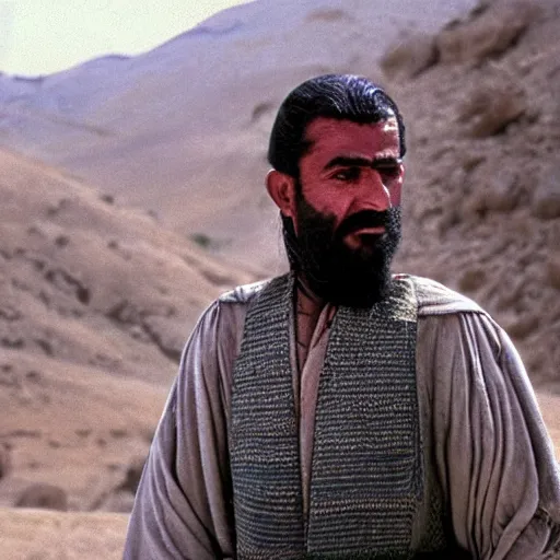 Image similar to Kurdish shepherd wearing Kurdish clothes in a movie directed by Christopher Nolan, movie still frame, promotional image, imax 70 mm footage