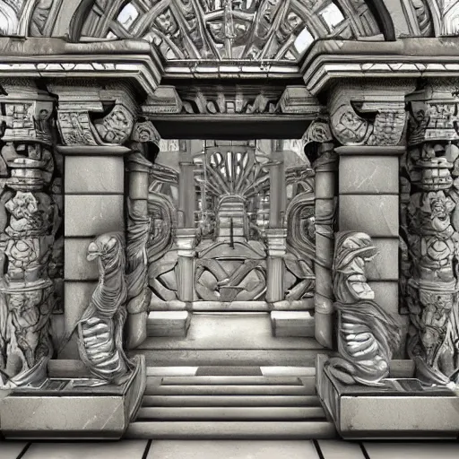 Image similar to ancient fantasy marble gate, neonpunk, mega structure, symmetric, intricate details