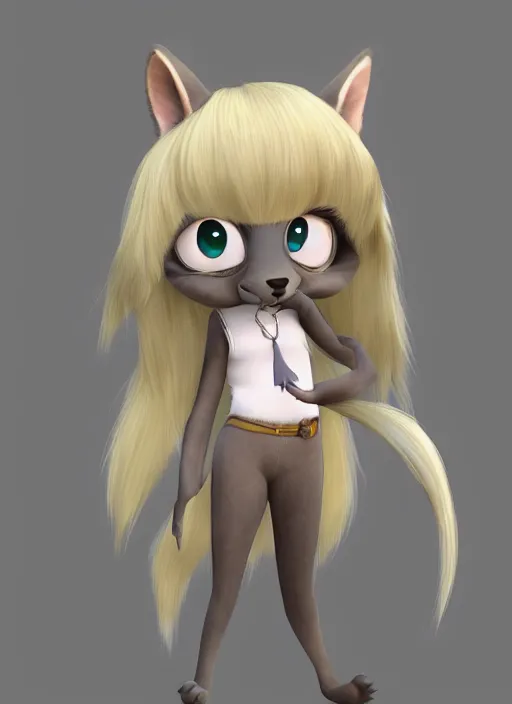 Image similar to female furry mini cute style, character adoptable, highly detailed, rendered, ray - tracing, cgi animated, 3 d demo reel avatar, style of maple story and zootopia, maple story rat girl, grey rat, dark skin, soft shade, soft lighting