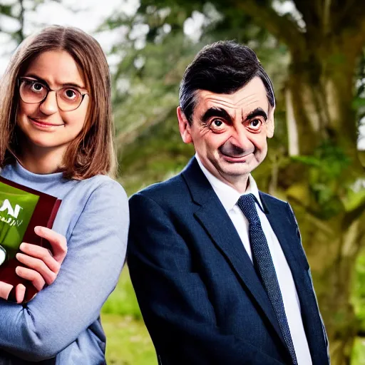 Image similar to A portrait mr bean teams up with a teenage mr bean and a female Mr Bean, everyone has a Mr Bean face, perfect faces, 50 mm, award winning photography