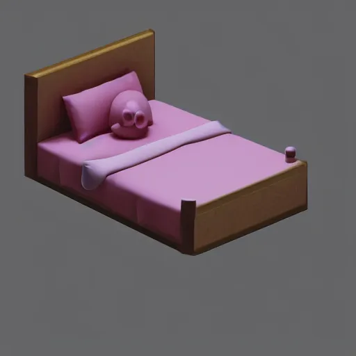 Prompt: a simple cute 3 d object of the bed, isometric game, isometric art, centralised, mohamed chahin, blender cycles render, medium poly, solid colours material, no background and shadows