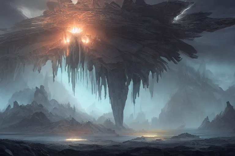 Prompt: Aztec primordial chaos fantasy landscape with sinister glows by Jessica Rossier and HR Giger