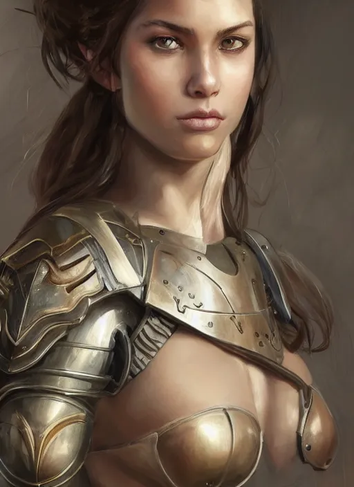 Image similar to a professionally painted portrait of an attractive young girl, partially clothed in battle armor, olive skin, long dark hair, beautiful bone structure, symmetrical facial features, intricate, elegant, digital painting, concept art, smooth, sharp focus, finely detailed, beautifully framed, from Metal Gear, in the style of Artgerm and Greg Rutkowski and William-Adolphe Bouguerea