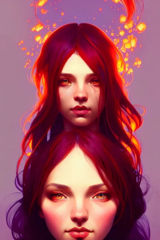 Image similar to a beautiful girl with fire hair, fantasy, portrait, sharp focus, intricate, elegant, digital painting, artstation, matte, highly detailed, concept art, illustration, ambient lighting, art by ilya kuvshinov, artgerm, Alphonse mucha, and Greg Rutkowski