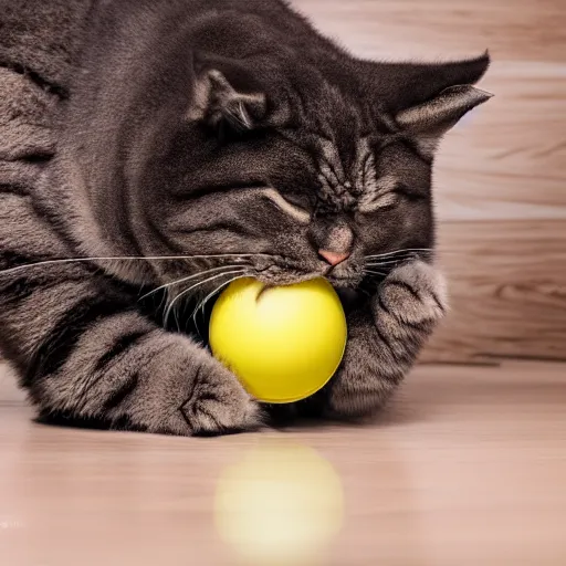 Prompt: big chungus cat playing with ball of yarn, photo, centered, detailed, 4k