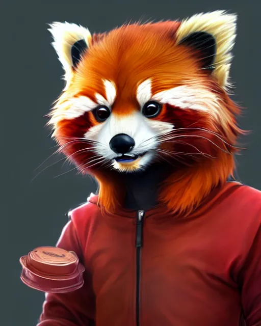 Image similar to character concept art of a cute young male anthropomorphic furry red panda | | cute - fine - face, pretty face, key visual, realistic shaded perfect face, fine details by stanley artgerm lau, wlop, rossdraws, james jean, andrei riabovitchev, marc simonetti, and sakimichan, trending on artstation