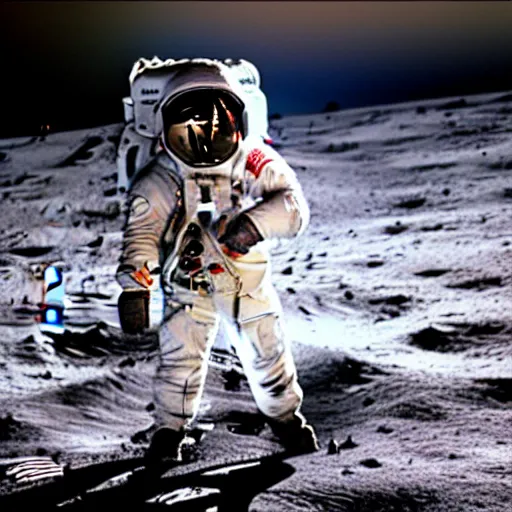 Image similar to carl sagan dressed in an astronaut suit on the moon, not wearing a helmet