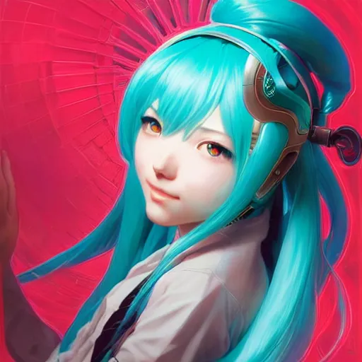 Image similar to perfectly-centered-Portrait of Hatsune Miku, intricate, highly detailed, digital painting, artstation, concept art, smooth, sharp focus, illustration, Unreal Engine 5, 8K, art by artgerm and greg rutkowski and alphonse mucha