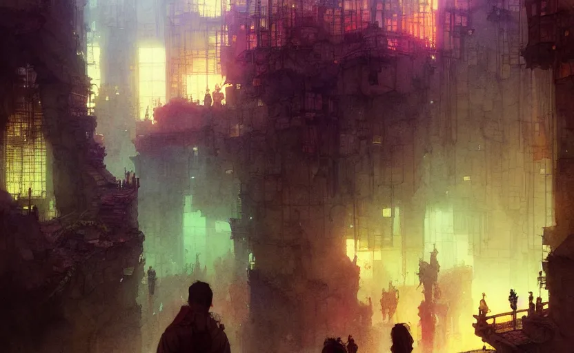 Image similar to subterranean city. intricate, amazing composition, colorful watercolor, by ruan jia, by maxfield parrish, by marc simonetti, by hikari shimoda, by robert hubert, by zhang kechun, illustration, gloomy, volumetric lighting, fantasy