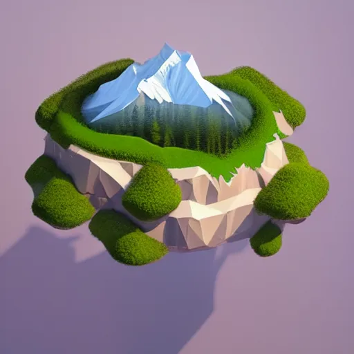 Image similar to a beautiful floating island with everest landscape isometric art, low poly art, game art, artstation, 3D render, high detail, cgsociety, octane render, sharp focus