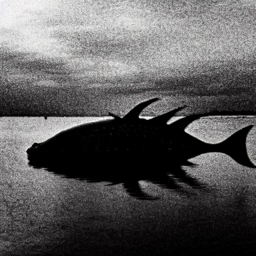 Image similar to a real life sea monster swimming in a lake, sight proof, black and white, blurry, old camera, grainy, motion blur, unfocused