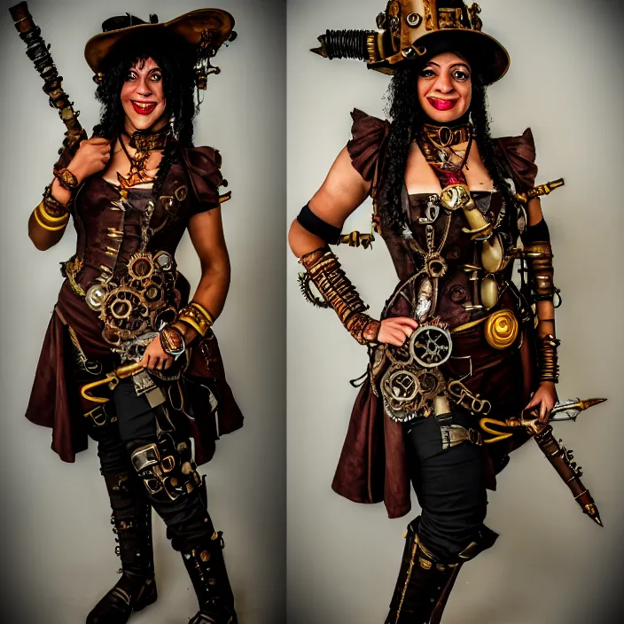 Prompt: full body photograph of achristina hendricks as a steampunk warrior, Extremely detailed. 8k