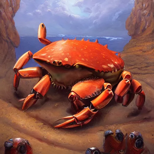 Image similar to crab - pig creature, oil painting by justin gerard