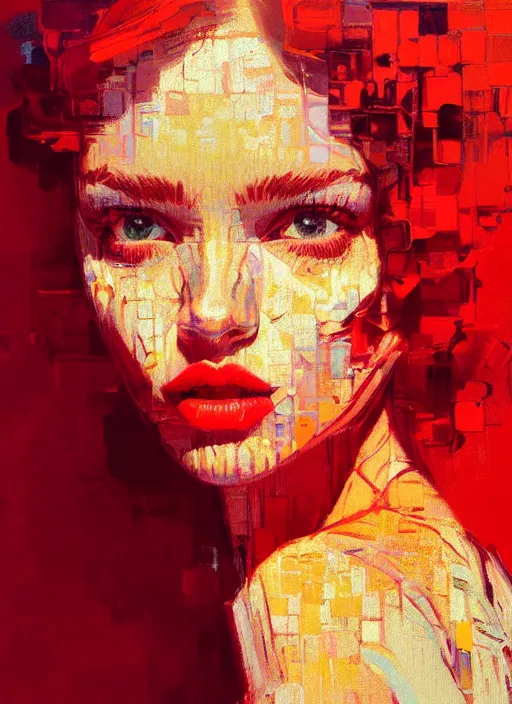 Prompt: portrait of beautiful girl, ibiza, sunset, shades of orange and red, beautiful face, rule of thirds, intricate outfit, spotlight, by greg rutkowski, by jeremy mann, by francoise nielly, by van gogh, digital painting