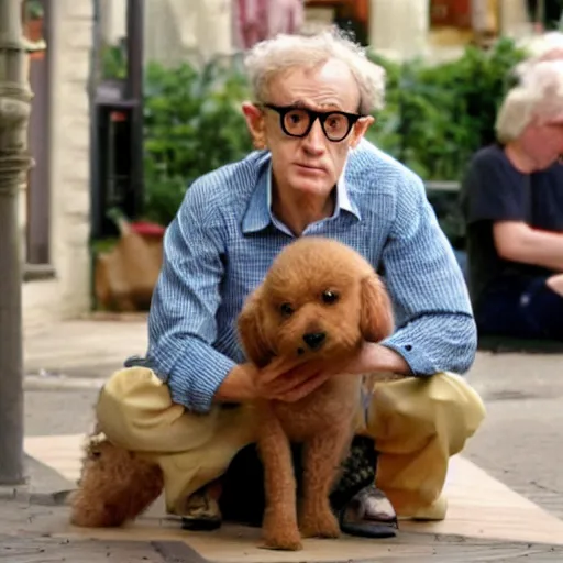 Image similar to a dog with the face of woody allen