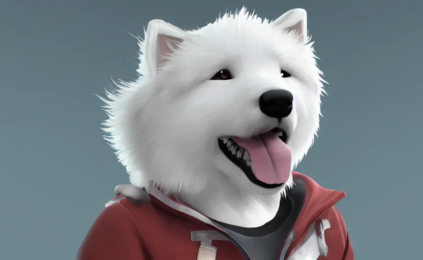 Image similar to a video game mascot based on a samoyed