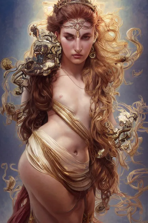 Image similar to ultra realistic illustration, a stunningly beautiful greek goddess of chaos played by chris evans and britney spears, intricate, elegant, highly detailed, digital painting, artstation, concept art, smooth, sharp focus, illustration, art by artgerm and greg rutkowski and alphonse mucha