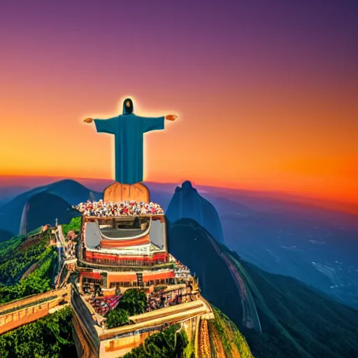 Prompt: Christ the redeemer on top of an ice cream cone , 3d, photorealistic image 8k