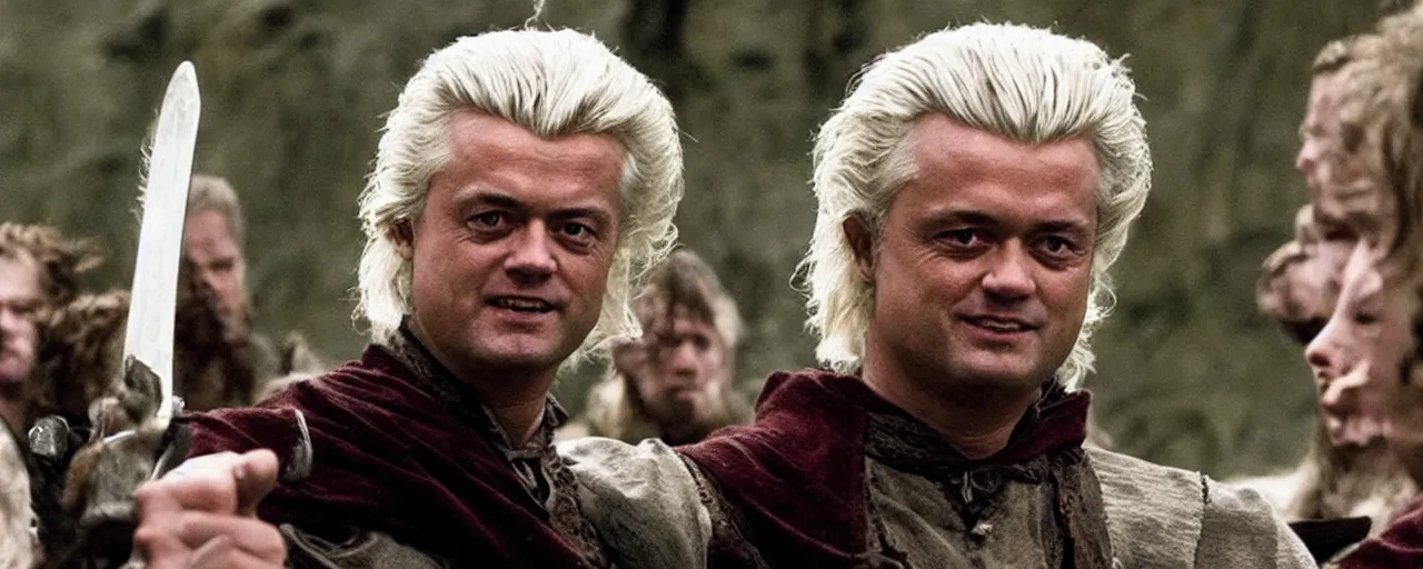 Image similar to geert wilders as the fellowship of the ring