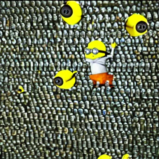 Image similar to a minion in the matrix, bullet time, still from movie