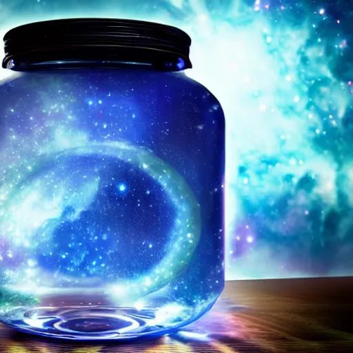 Prompt: a jar with a nebula inside. fantasy photography, ultra realistic, very detailed, intrincate details