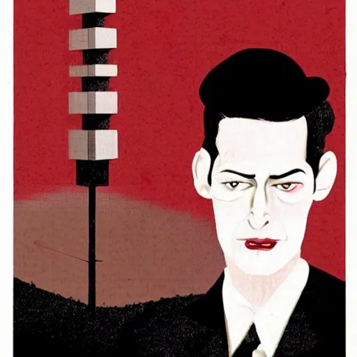 Image similar to dale cooper from twin peaks by dave mckean, hayao miyazaki, dramatic lighting, retro futurism, 5 0 s aesthetic,