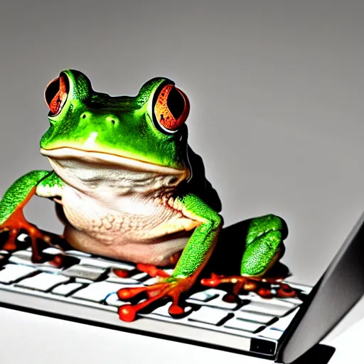 Prompt: peepo the frog!!!, crying!! on bed with laptop!!!,