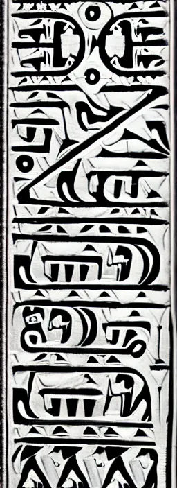 Image similar to ornate sumerian art, black and white, very ancient design, intricate organization, detailed cuneiform