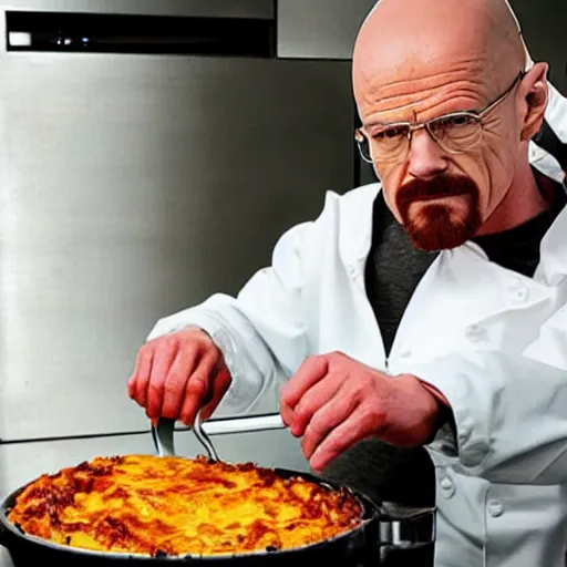 Prompt: walter white cooking lasagna