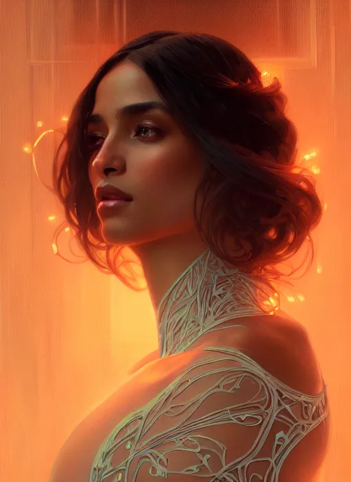 Prompt: portrait of ciara, intricate, elegant, glowing lights, highly detailed, digital painting, artstation, glamor pose, concept art, smooth, sharp focus, illustration, art by wlop, alphonse mucha and greg rutkowski