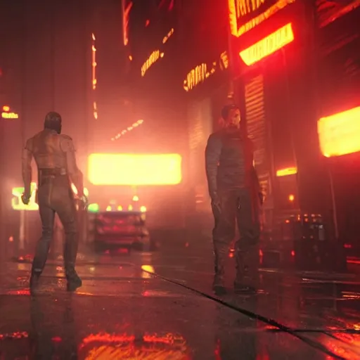 Image similar to a still of from the movie blade runner crossover with the game brothers a tale of two sons